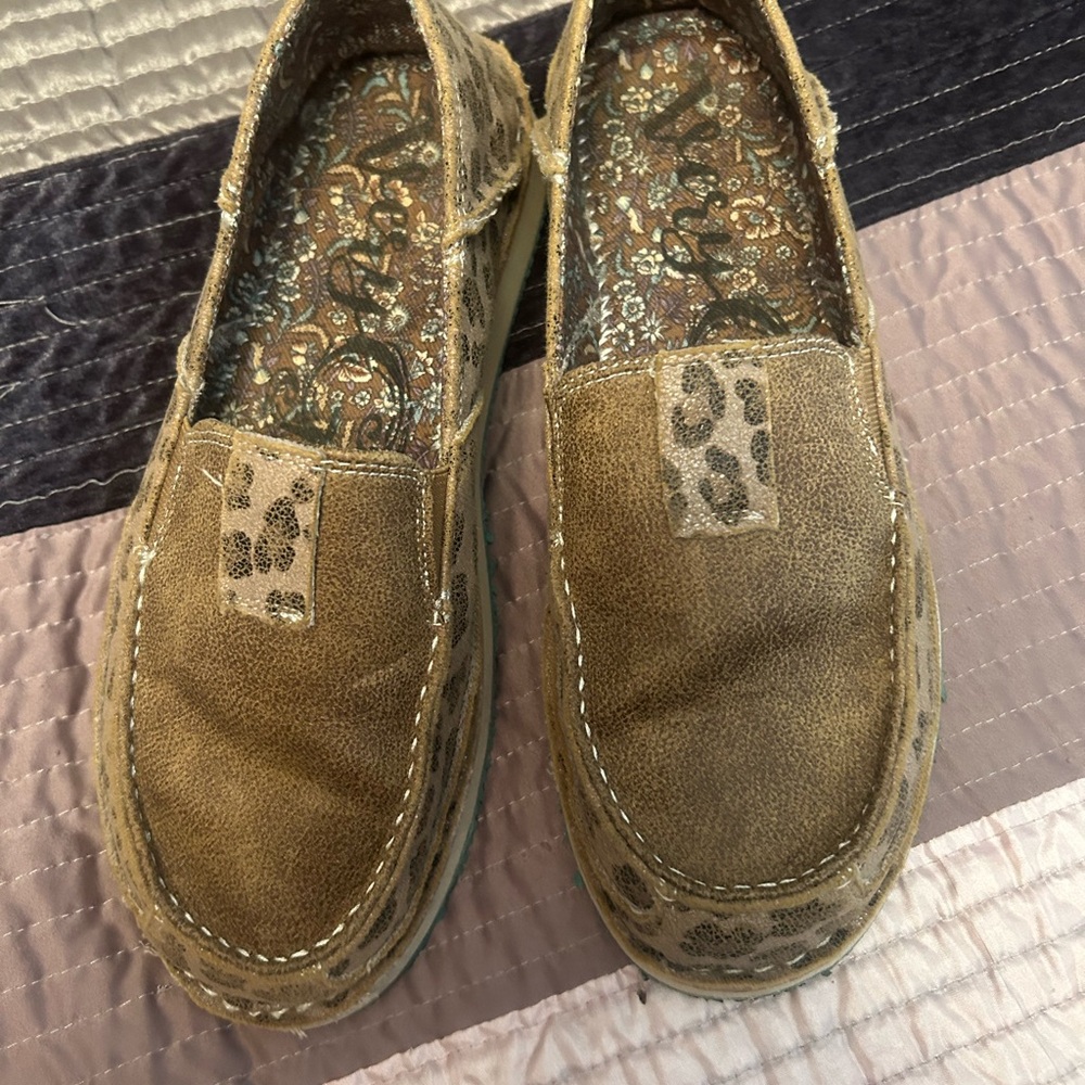 Brown Slip-On Loafers with Leopard Accents